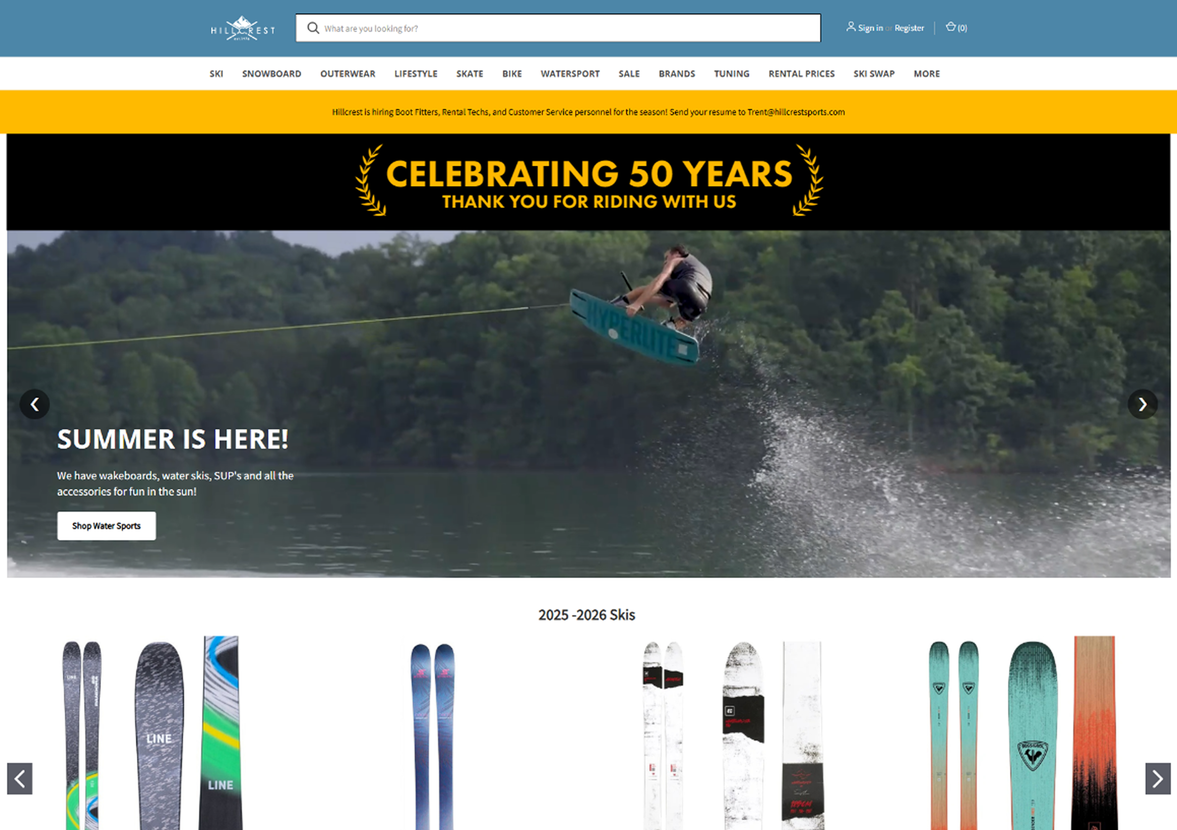 Hillcrest Ski and Sports website screenshot